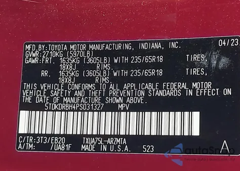 2023 Toyota Highlander Xle from USA, damaged, VIN 5TDKDRBH4PS031327